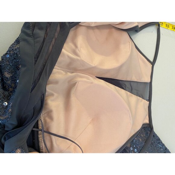 Morgan & Co. Sequin Halter Dress Sheer Insets & Keyhole Back Size 13 - Picture 8 of 14